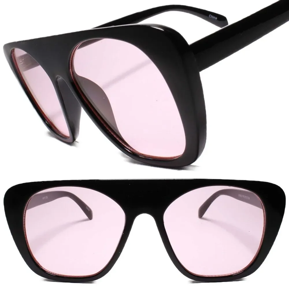Funky 80s 90s Party Club Hip Hop Rapper Gangster Flat Top Pink Lens Sunglasses